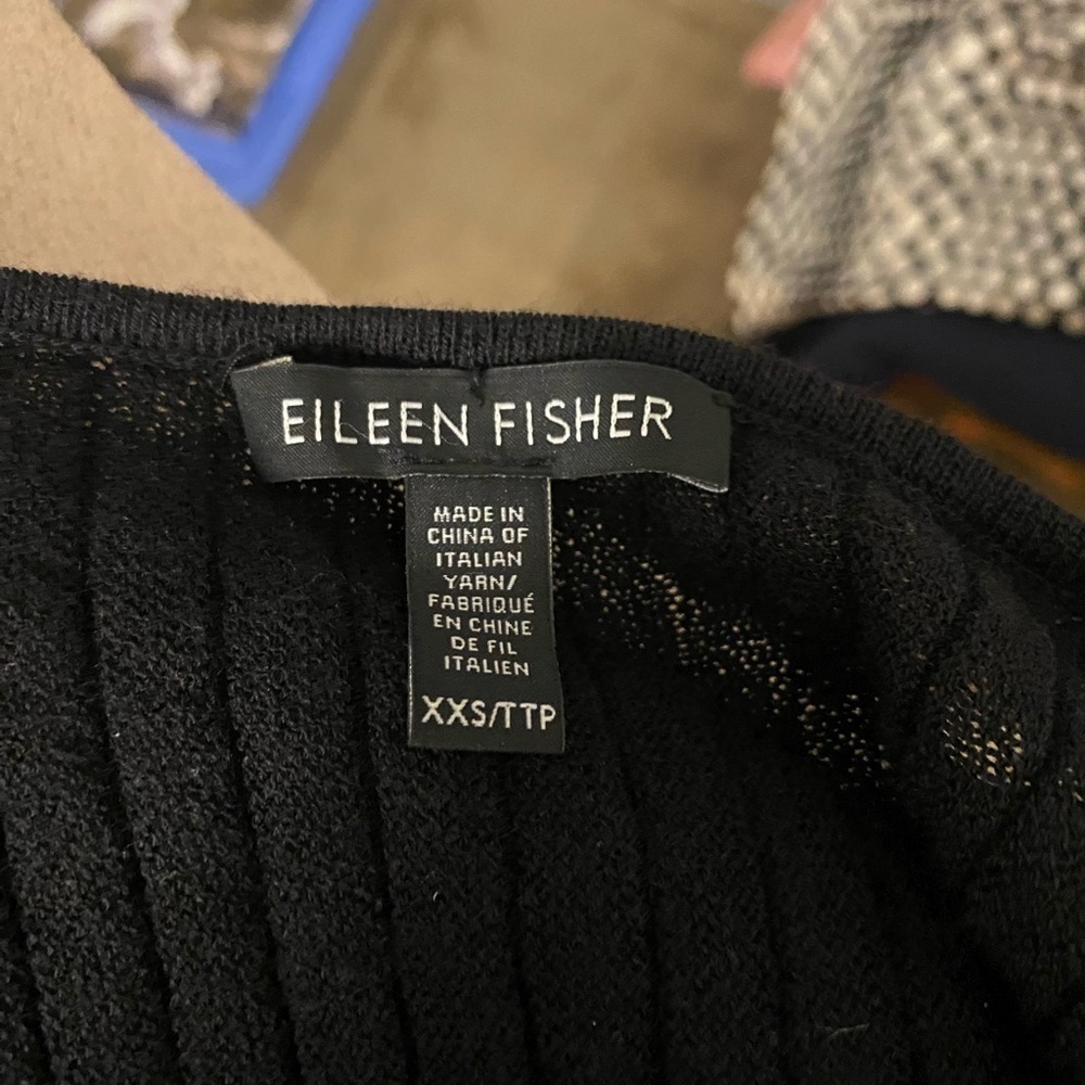 Eileen Fisher minimalist black Italian wool ribbed knit sweater dress Size XXS - Picture 6 of 6